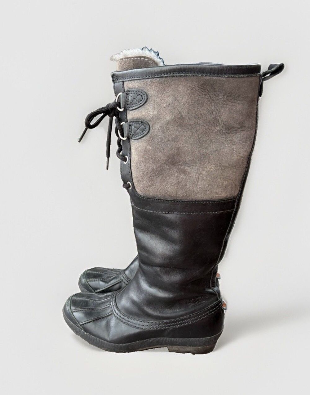 UGG Belcloud 3228 Womens 7.5 Black Gray Suede Leather Tall Waterproof Snow Boots